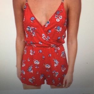 H&M Divided red floral romper size 4